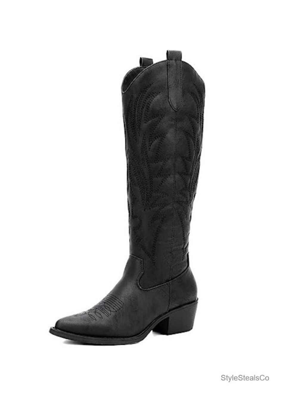 GLOBALWIN Women's Knee High Boots Faux Leather Pointed Toe Cowboy Boots